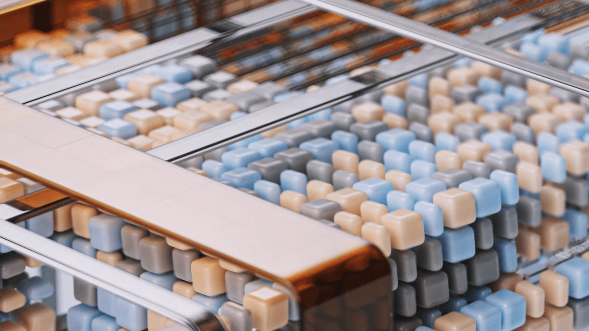 AI generated abstract image featuring geometric patterns with cubes in soft pastel colors.